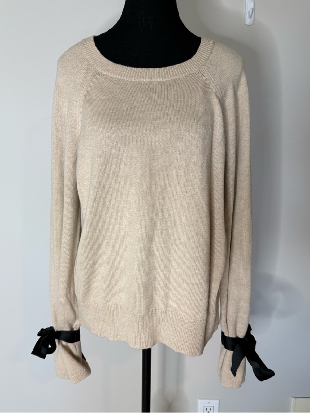 J. CREW MERCANTILE Sandy Knit Merino Wool Sweater Ribbon Tie Bow Sleeve Cuff XL - Picture 7 of 11